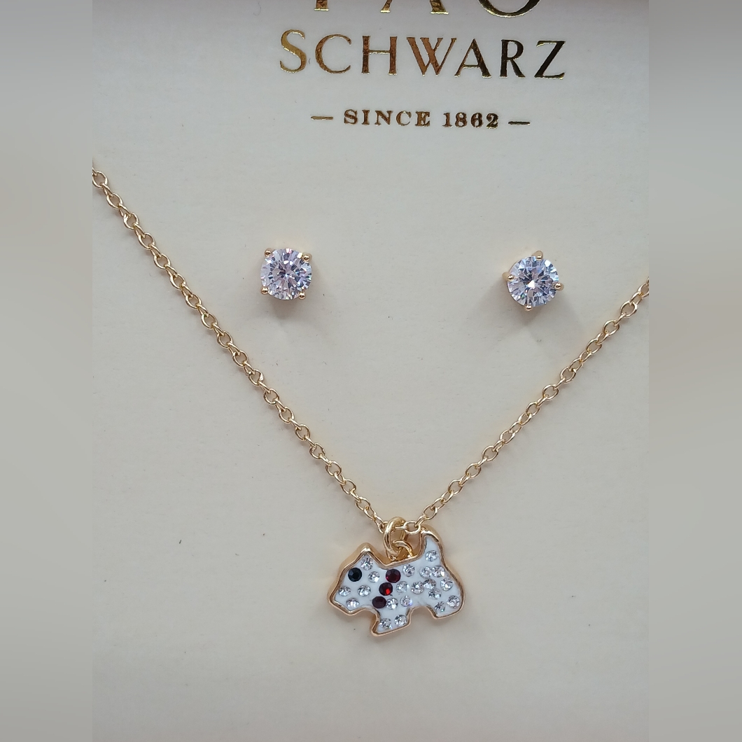 Scottish Terrier Necklace & Earring Gift Box Set Fao Schwartz Nwt